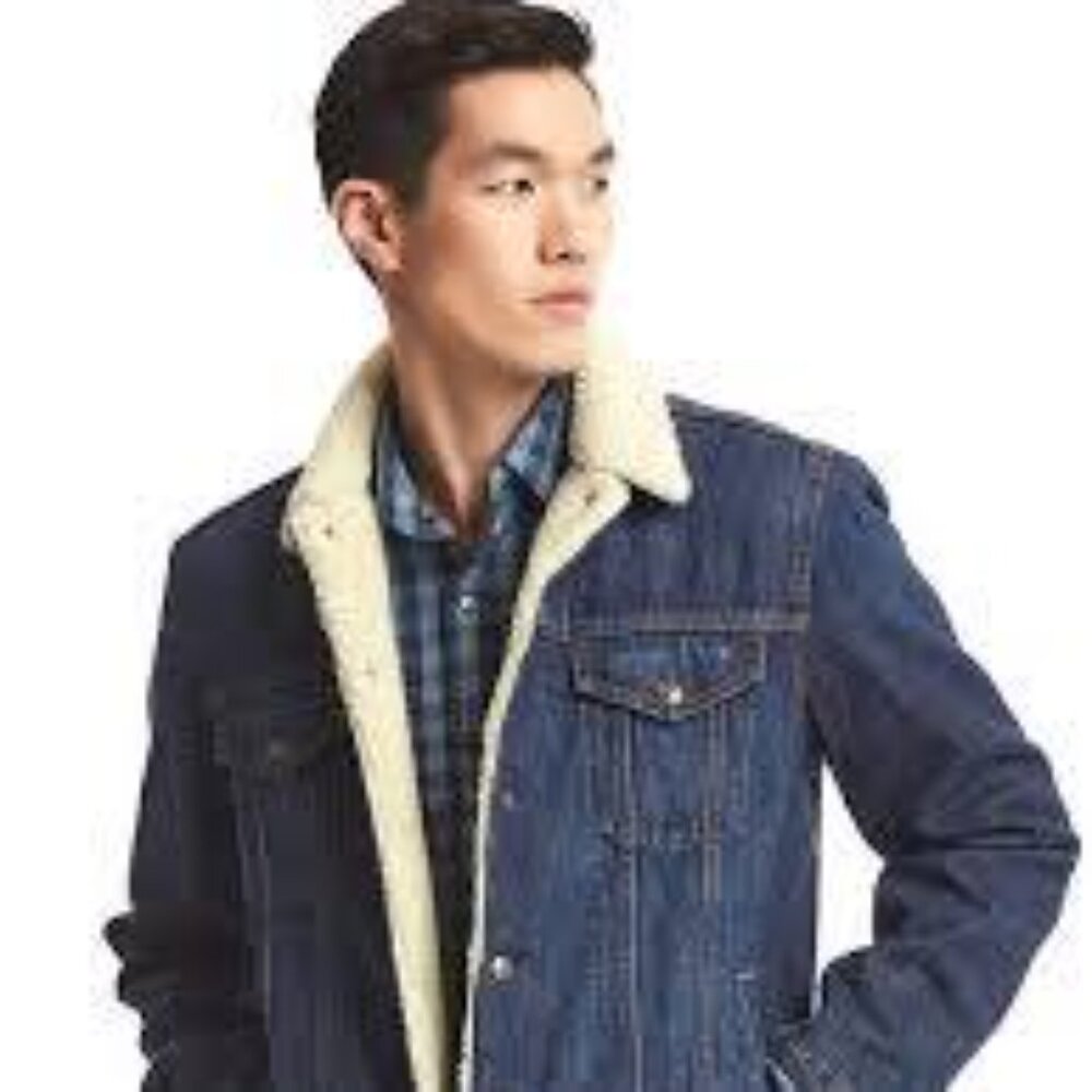 Gap Dark Blue Denim Jacket with Cream Sherpa Collar XXXL